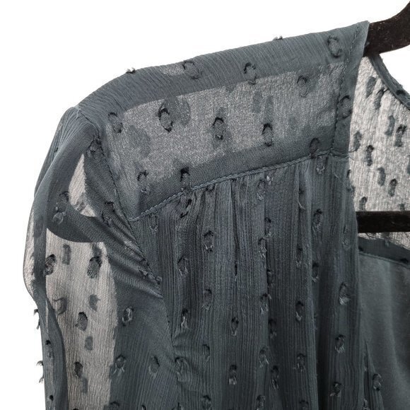 Free People Sheer Textured Long Sleeve Surplice Mini Dress Top S Dark Navy Blue - Picture 7 of 16